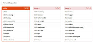 Analýza slova tablet a návrhy jeho long-tail obměn pomocí nástroje KeyWordTool.io