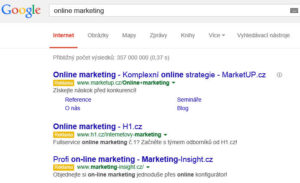 PPC reklama ve vyhledávání -- příklad inzerátů Google AdWords